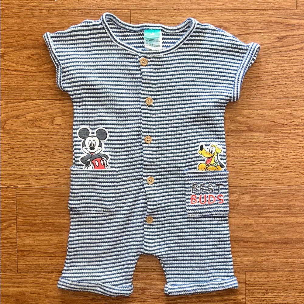 Disney Striped Mickey and Pluto Bodysuit